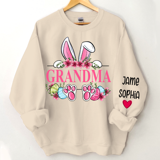 Grandma Bunny With Kids Name Sweatshirt