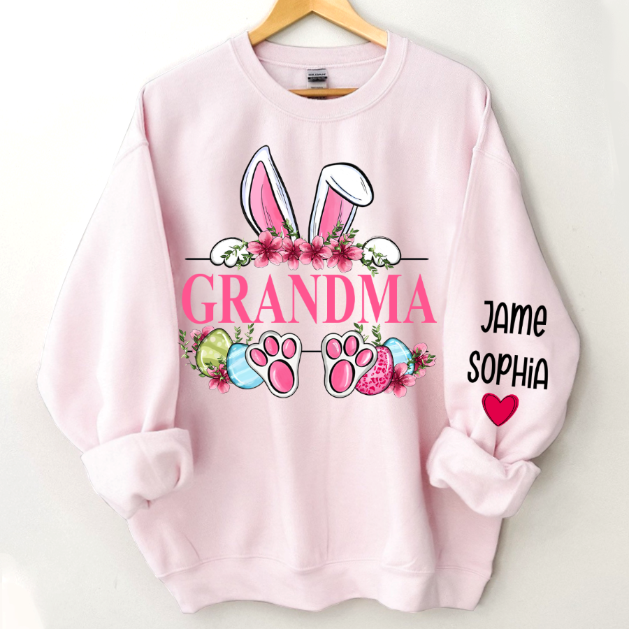 Grandma Bunny With Kids Name Sweatshirt