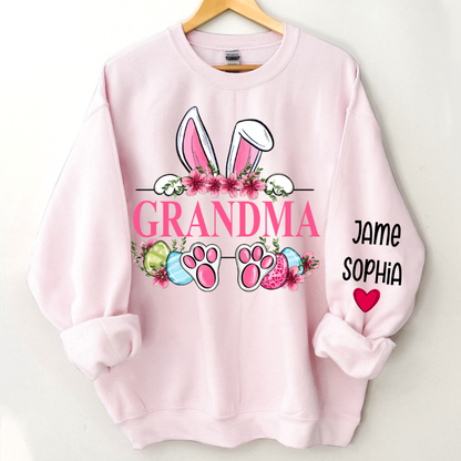 Grandma Bunny With Kids Name Sweatshirt