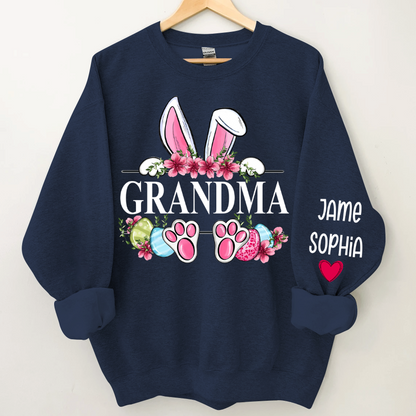 Grandma Bunny With Kids Name Sweatshirt