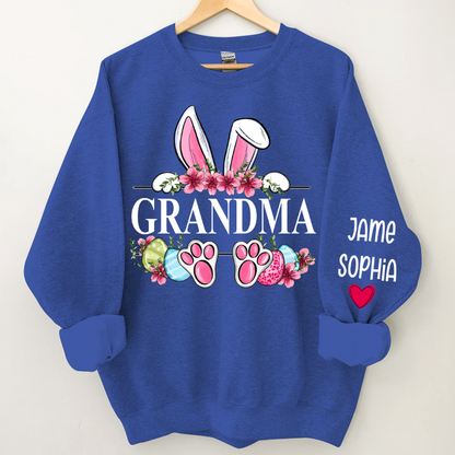 Grandma Bunny With Kids Name Sweatshirt