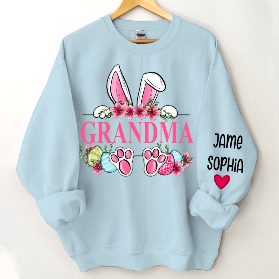 Grandma Bunny With Kids Name Sweatshirt