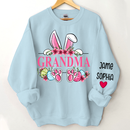 Grandma Bunny With Kids Name Sweatshirt