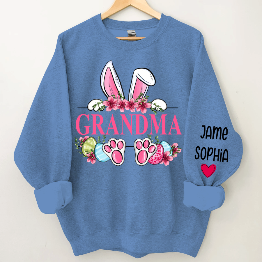 Grandma Bunny With Kids Name Sweatshirt