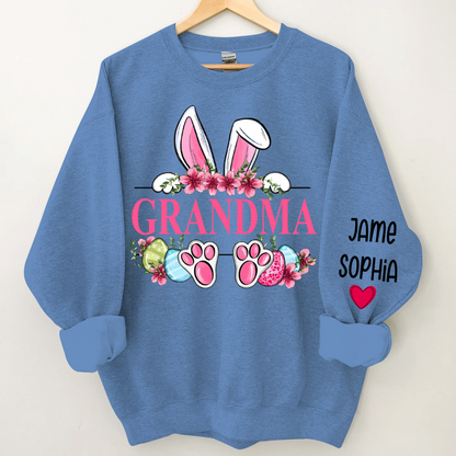 Grandma Bunny With Kids Name Sweatshirt
