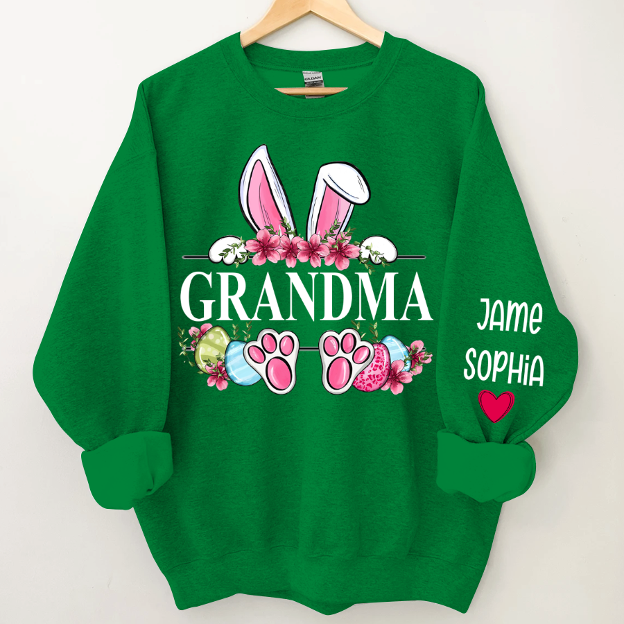 Grandma Bunny With Kids Name Sweatshirt