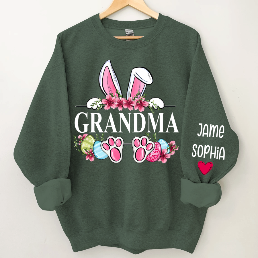 Grandma Bunny With Kids Name Sweatshirt