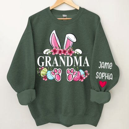 Grandma Bunny With Kids Name Sweatshirt