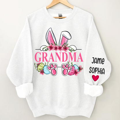 Grandma Bunny With Kids Name Sweatshirt