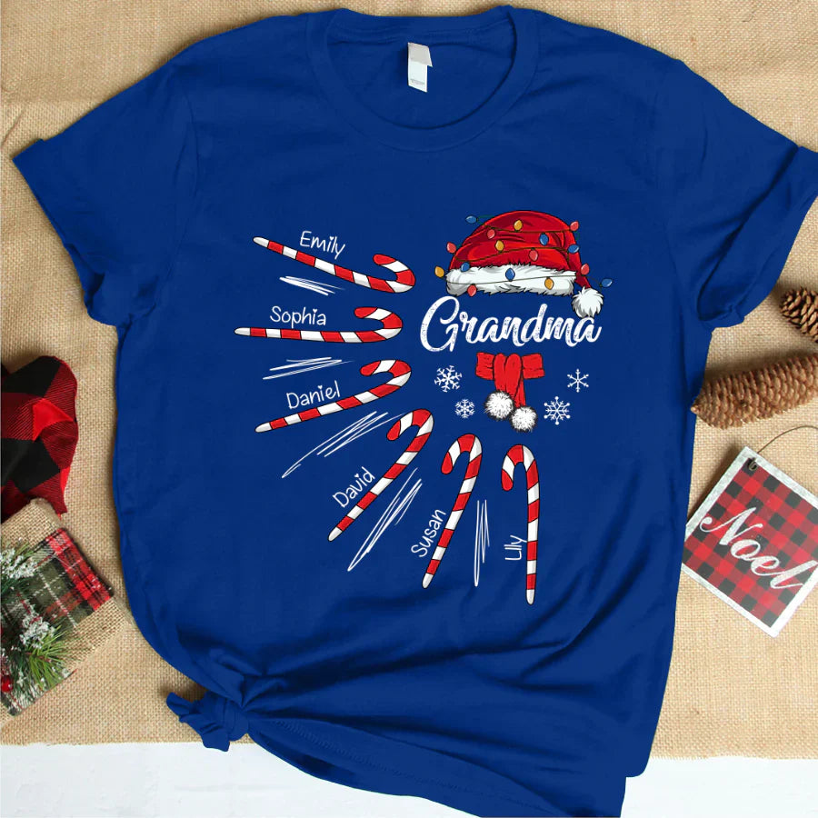 Grandma Christmas Candy Kid Names T-Shirt