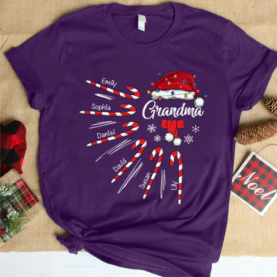 Grandma Christmas Candy Kid Names T-Shirt