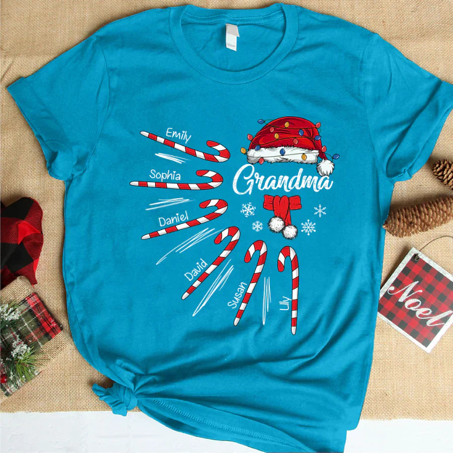 Grandma Christmas Candy Kid Names T-Shirt