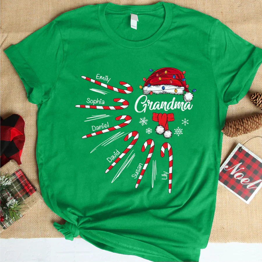 Grandma Christmas Candy Kid Names T-Shirt