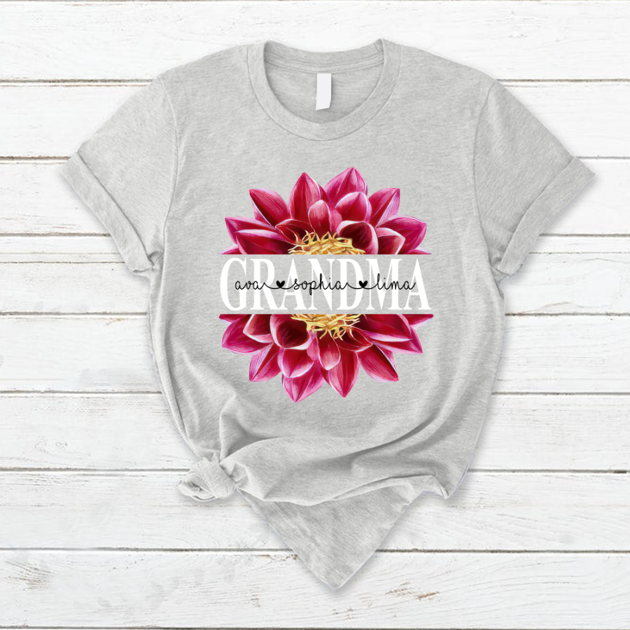 Grandma Dahlia Flower Shirt, Custom Grandma With Kids, Mother's Day TH T-Shirt