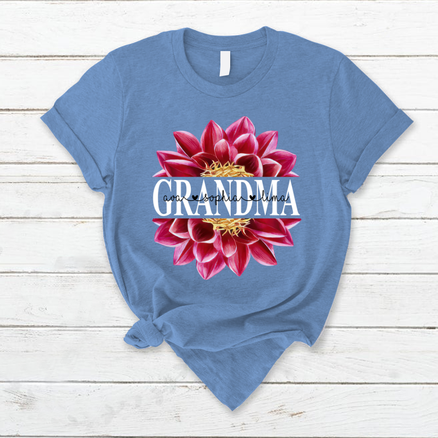 Grandma Dahlia Flower Shirt, Custom Grandma With Kids, Mother's Day TH T-Shirt