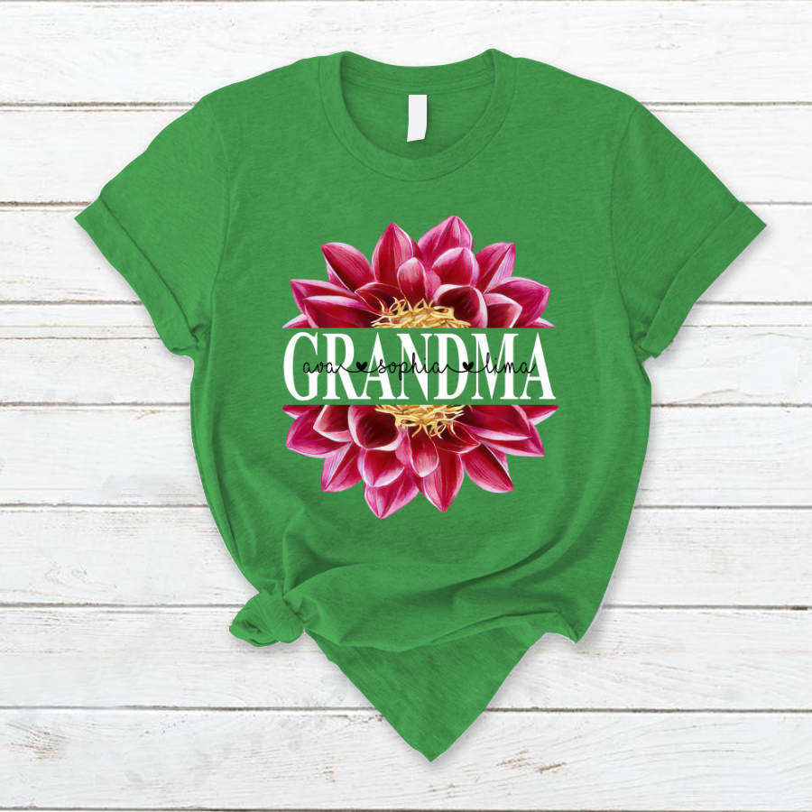 Grandma Dahlia Flower Shirt, Custom Grandma With Kids, Mother's Day TH T-Shirt