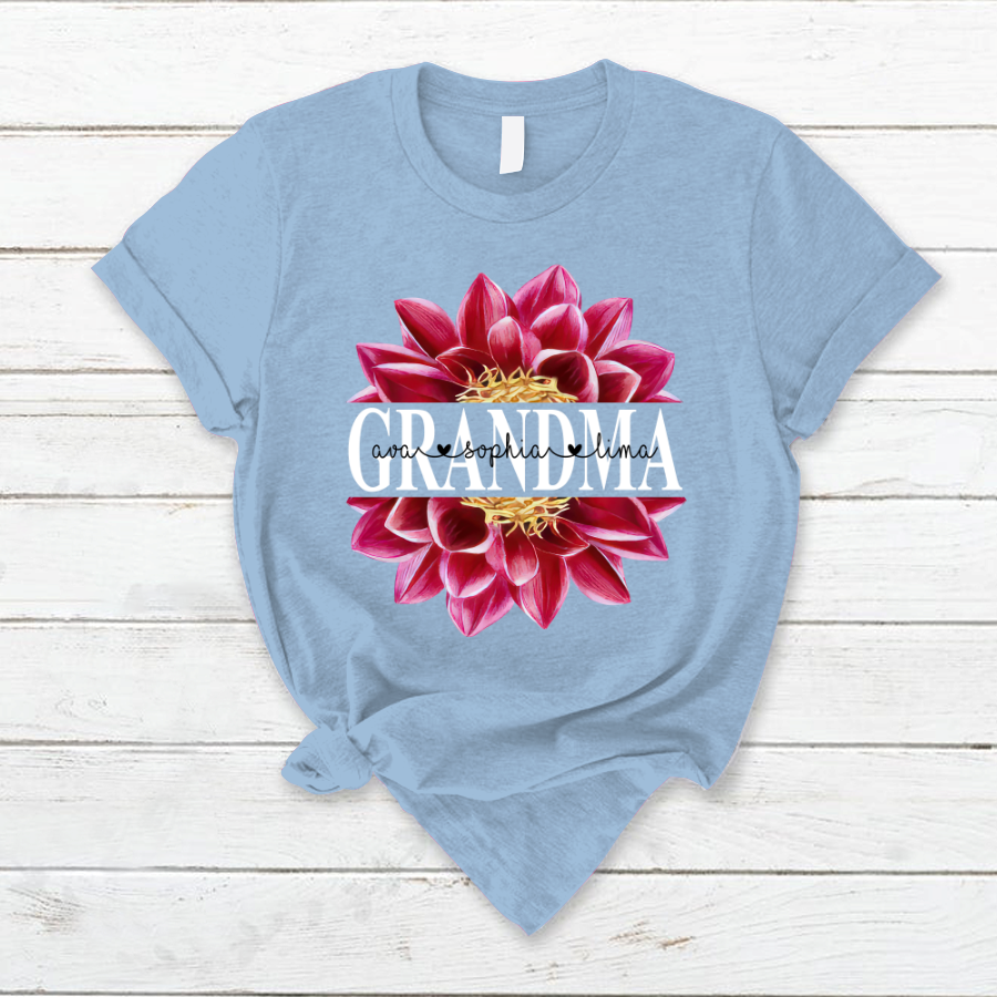 Grandma Dahlia Flower Shirt, Custom Grandma With Kids, Mother's Day TH T-Shirt