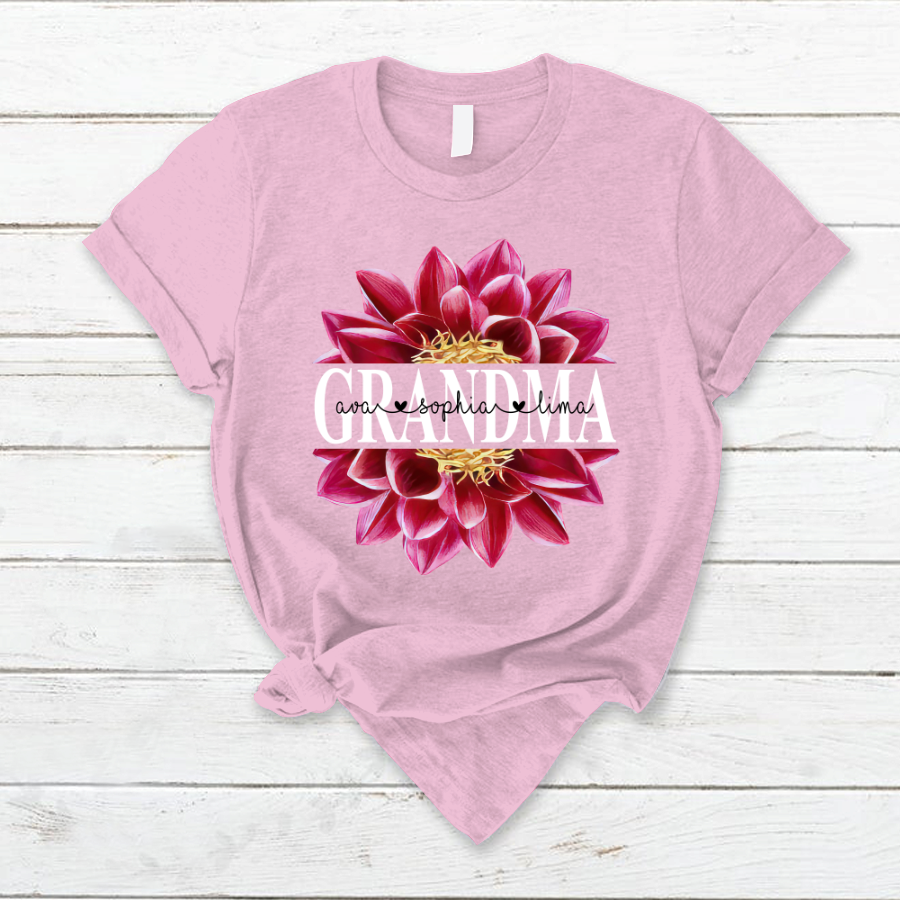 Grandma Dahlia Flower Shirt, Custom Grandma With Kids, Mother's Day TH T-Shirt
