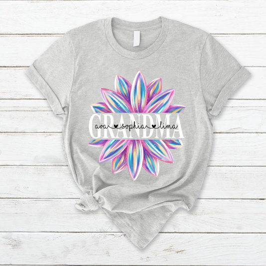 Grandma Flower Color 1 Shirt, Custom Grandma With Kids, Mother's Day TH T-Shirt