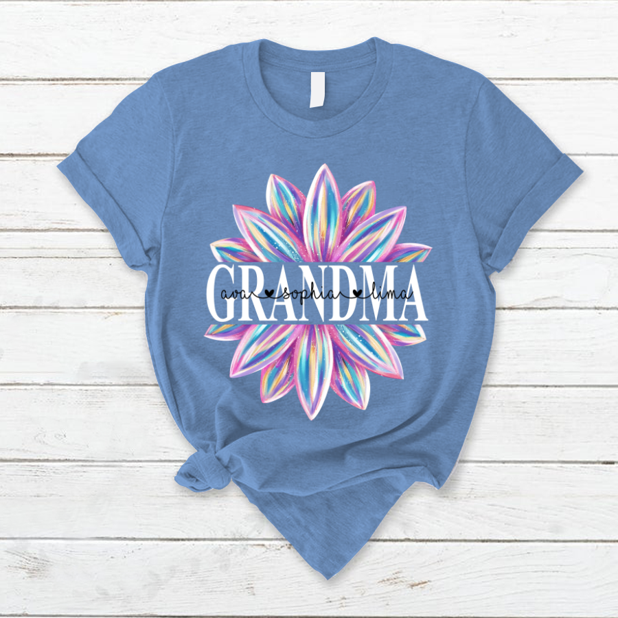 Grandma Flower Color 1 Shirt, Custom Grandma With Kids, Mother's Day TH T-Shirt