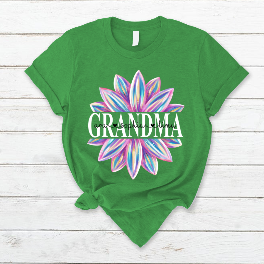 Grandma Flower Color 1 Shirt, Custom Grandma With Kids, Mother's Day TH T-Shirt