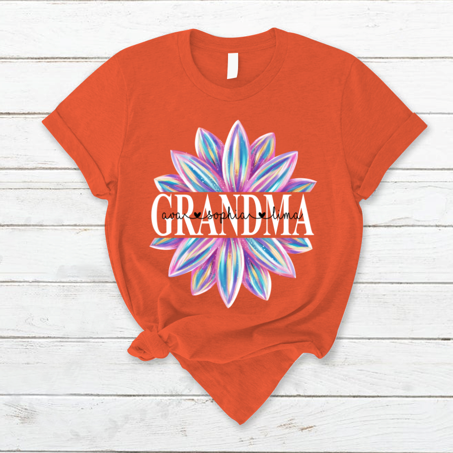 Grandma Flower Color 1 Shirt, Custom Grandma With Kids, Mother's Day TH T-Shirt