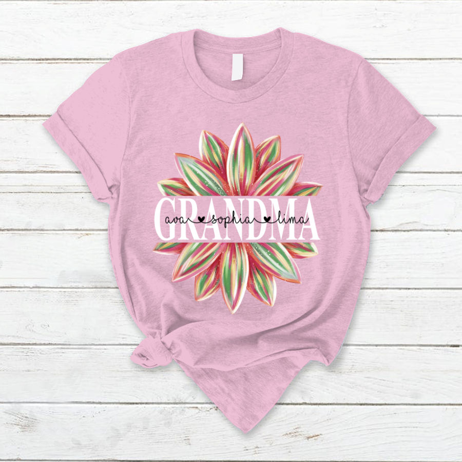 Grandma Flower Color 2 Shirt, Custom Grandma With Kids, Mother's Day TH T-Shirt