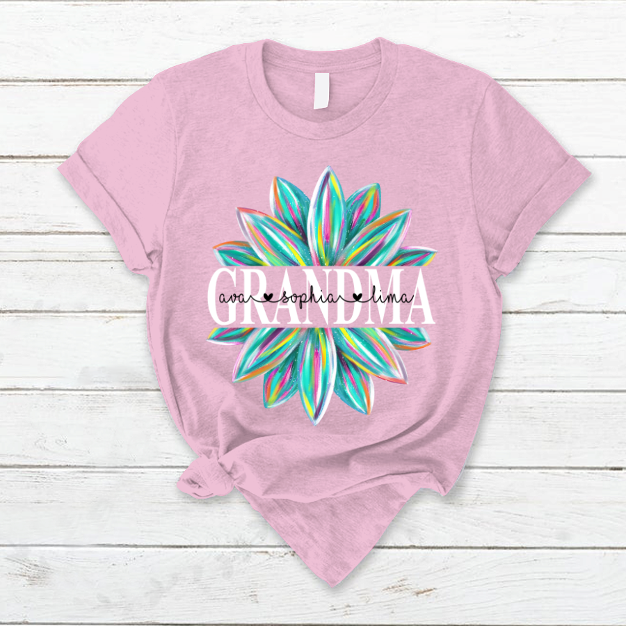 Grandma Flower Color 4 Shirt, Custom Grandma With Kids, Mother's Day TH T-Shirt