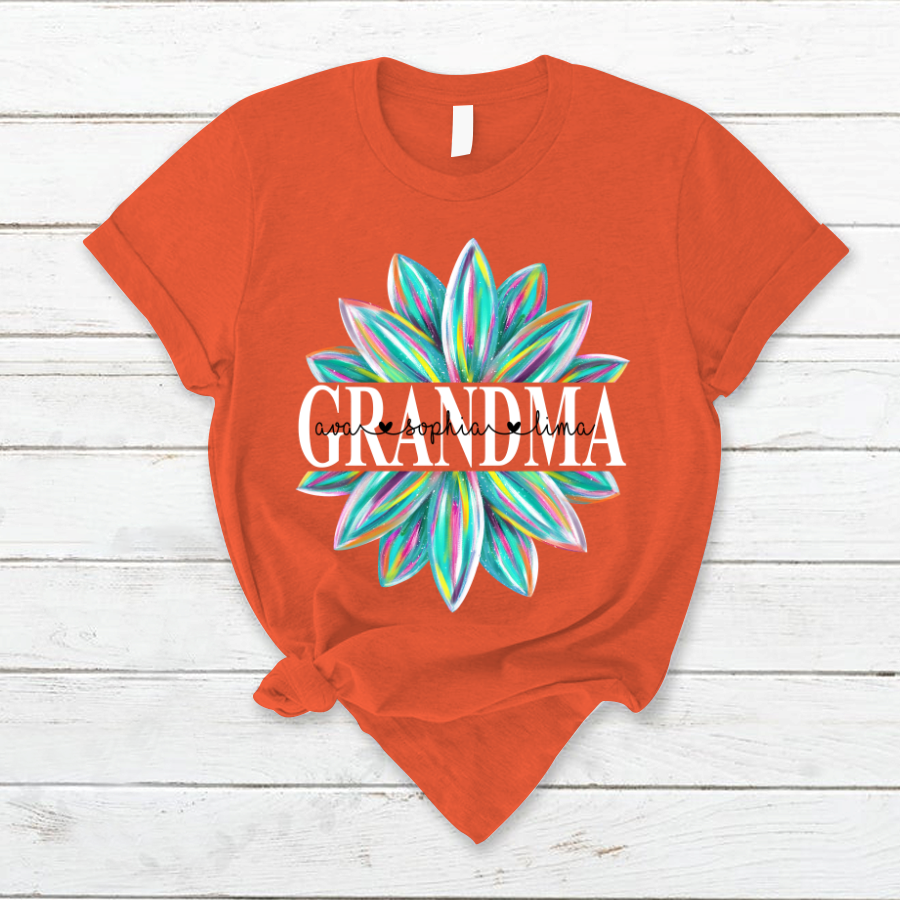 Grandma Flower Color 4 Shirt, Custom Grandma With Kids, Mother's Day TH T-Shirt