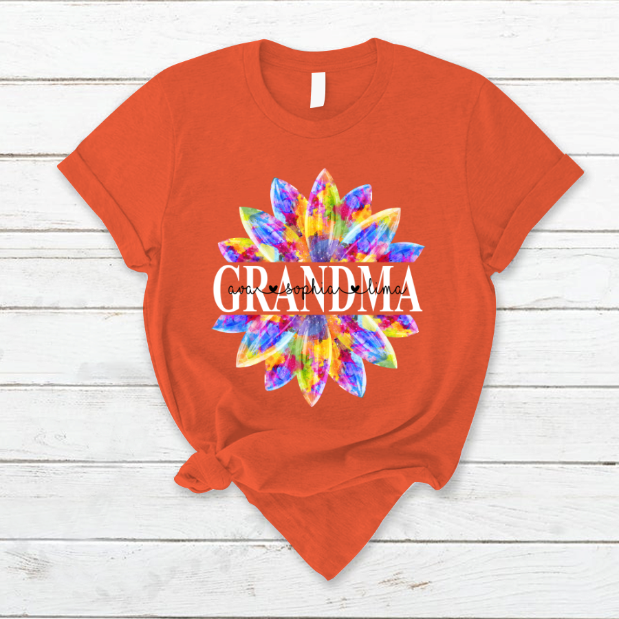 Grandma Flower Color 5 Shirt, Custom Grandma With Kids, Mother's Day TH T-Shirt