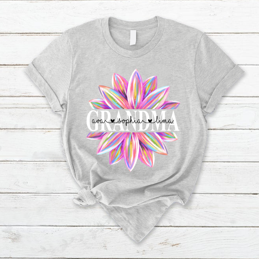 Grandma Flower Color 6 Shirt, Custom Grandma With Kids, Mother's Day TH T-Shirt