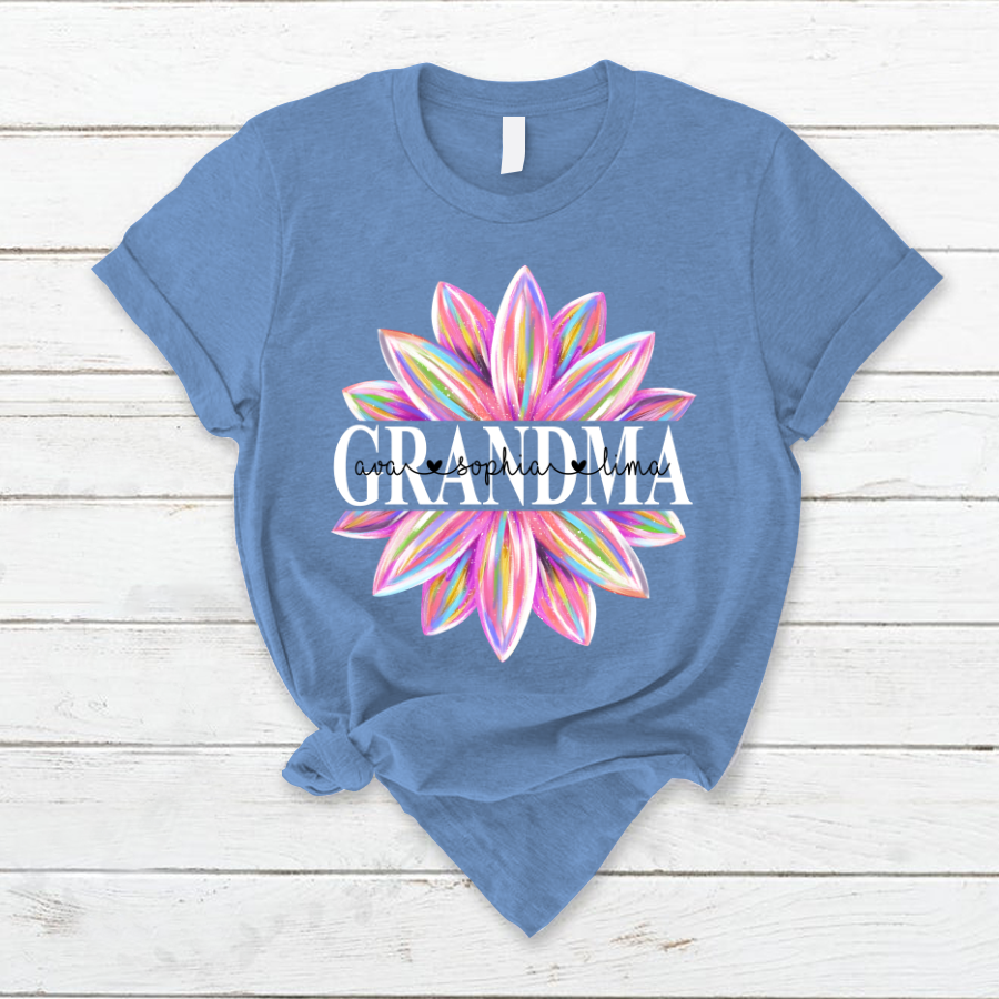 Grandma Flower Color 6 Shirt, Custom Grandma With Kids, Mother's Day TH T-Shirt