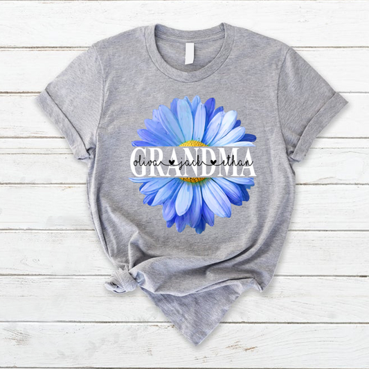 Grandma Flower Daisy Color Blue And Grandkids Mother's Day T-Shirt