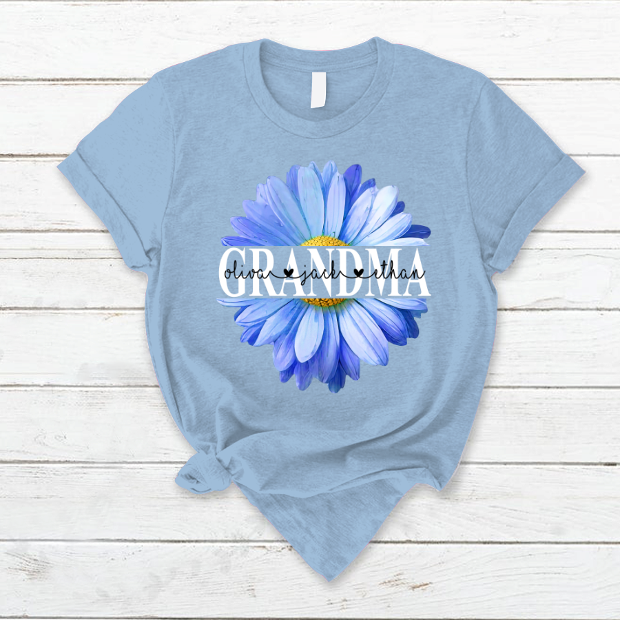 Grandma Flower Daisy Color Blue And Grandkids Mother's Day T-Shirt
