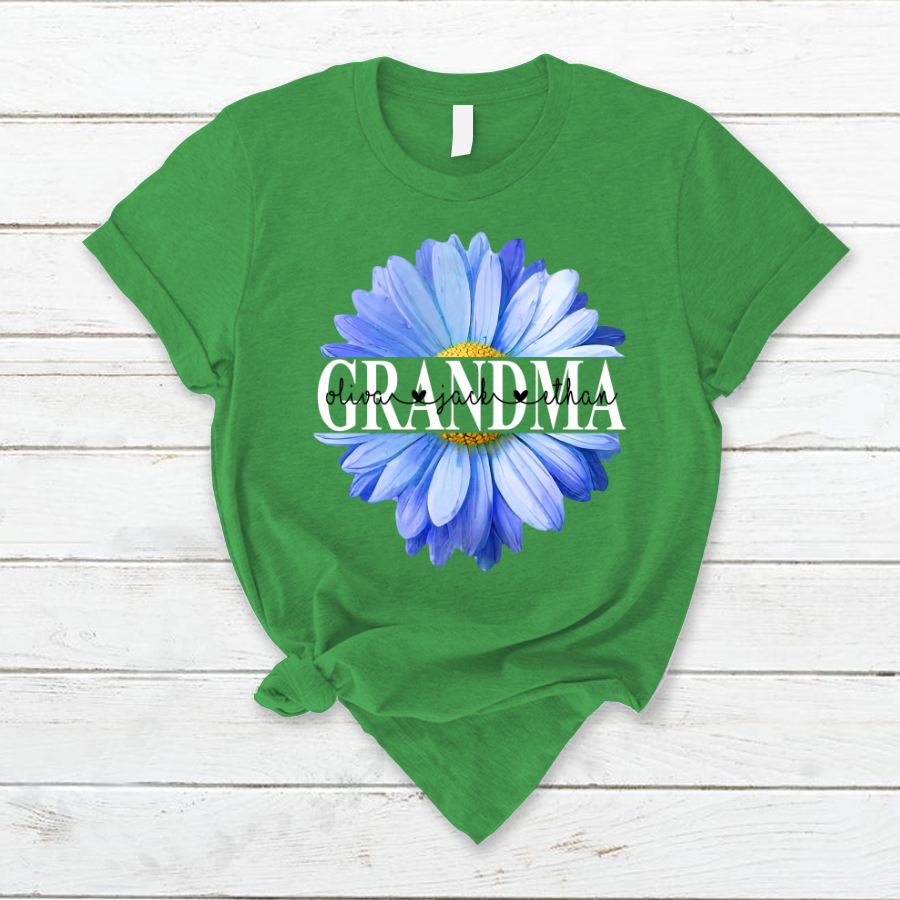 Grandma Flower Daisy Color Blue And Grandkids Mother's Day T-Shirt