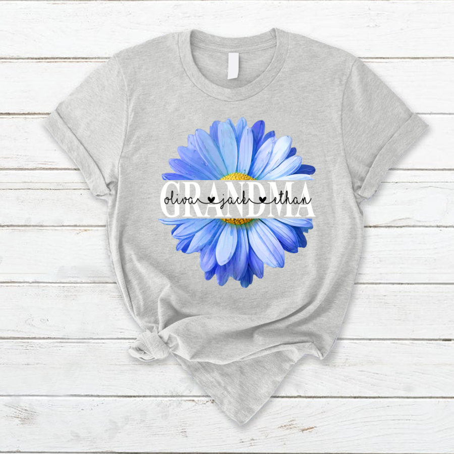 Grandma Flower Daisy Color Blue And Grandkids Mother's Day T-Shirt