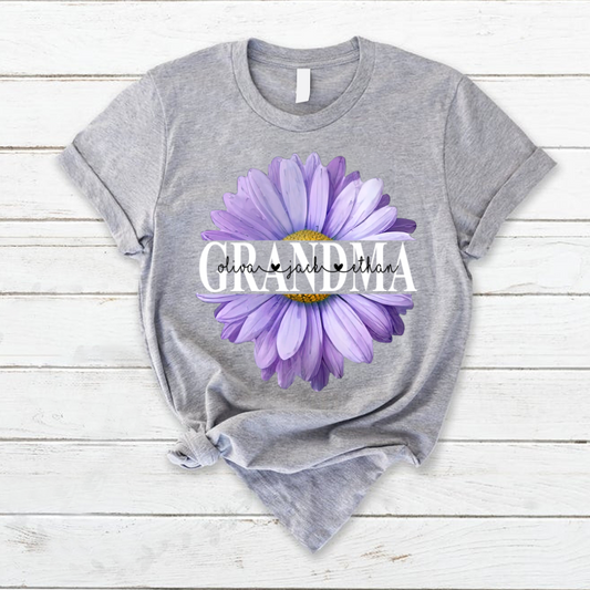 Grandma Flower Daisy Color Purple And Grandkids Mother's Day  T-Shirt