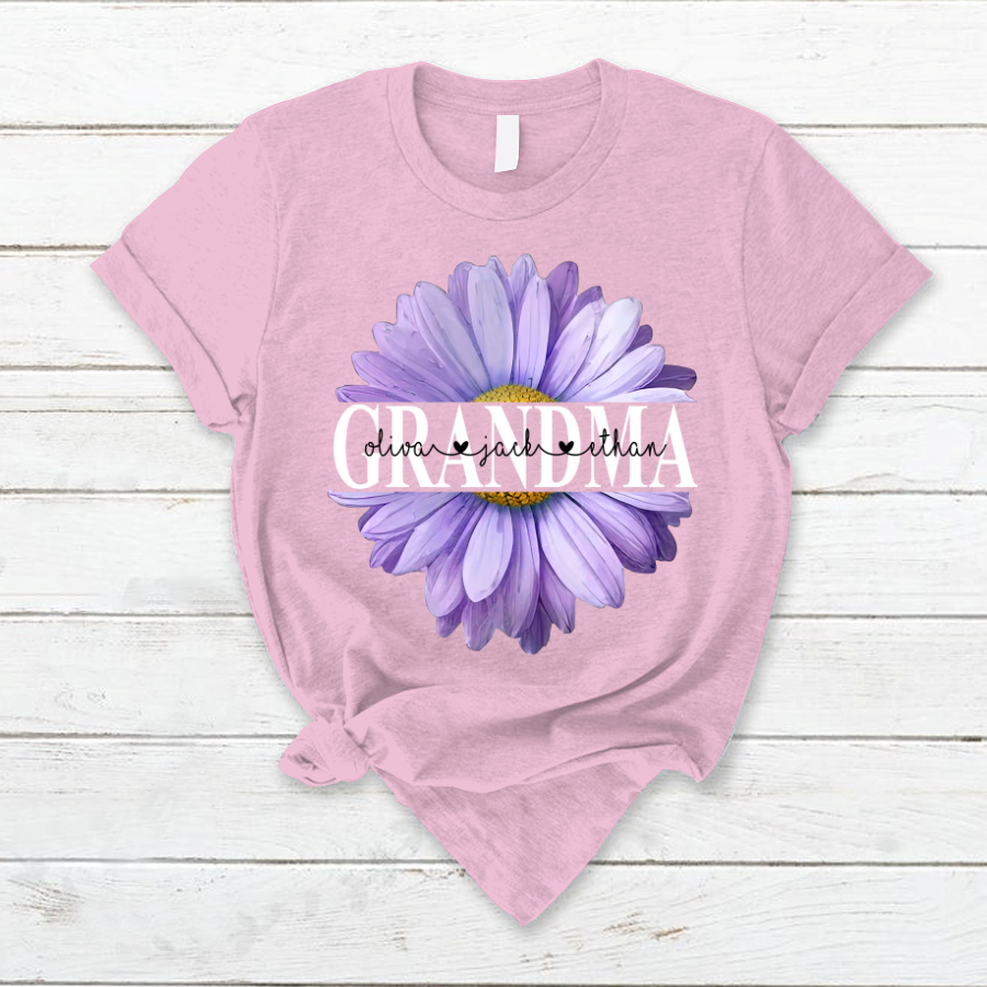 Grandma Flower Daisy Color Purple And Grandkids Mother's Day  T-Shirt