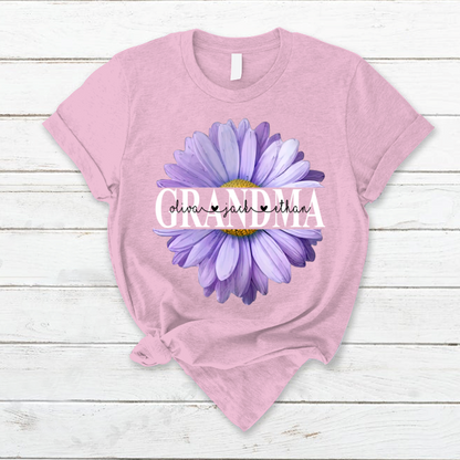Grandma Flower Daisy Color Purple And Grandkids Mother's Day  T-Shirt