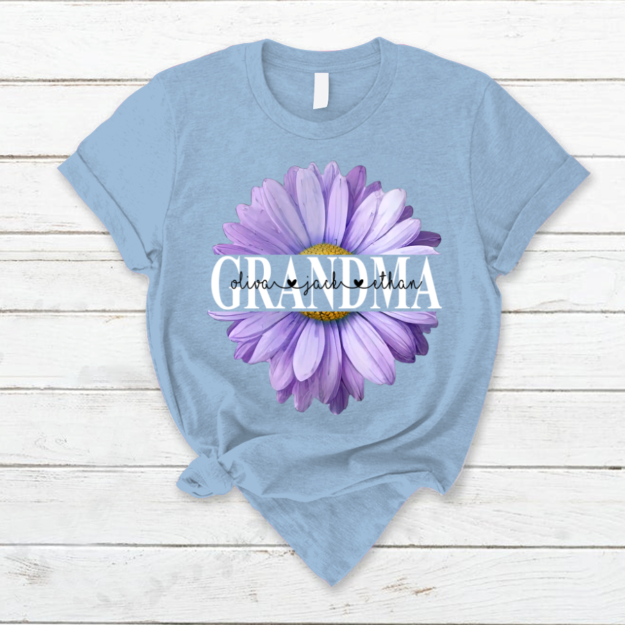 Grandma Flower Daisy Color Purple And Grandkids Mother's Day  T-Shirt