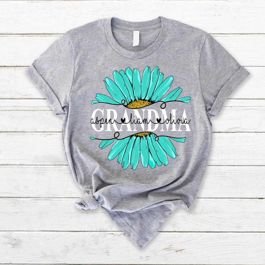 Grandma Flower Daisy Turquoise  And Grandkids Mother's Day T-Shirt