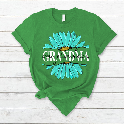 Grandma Flower Daisy Turquoise  And Grandkids Mother's Day T-Shirt