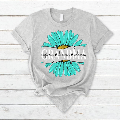 Grandma Flower Daisy Turquoise  And Grandkids Mother's Day T-Shirt