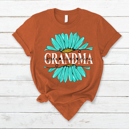 Grandma Flower Daisy Turquoise  And Grandkids Mother's Day T-Shirt