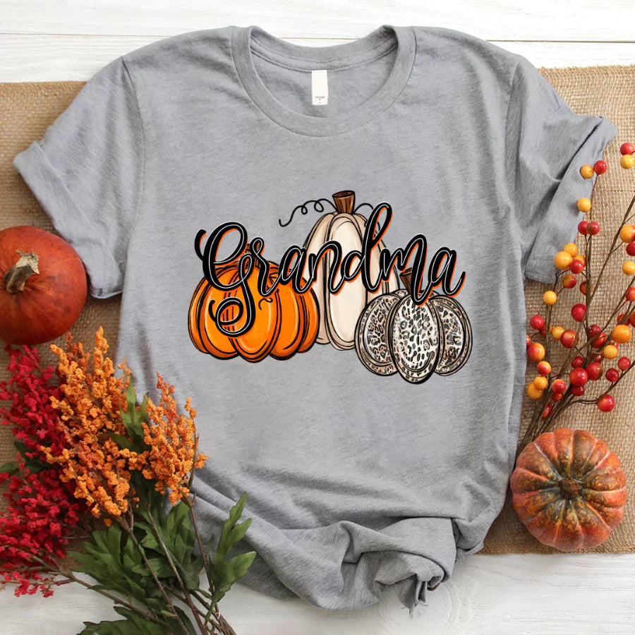 Grandma Pumpkins Leopard Autumn T-Shirt