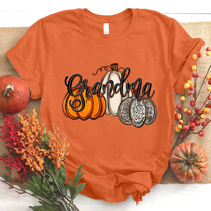 Grandma Pumpkins Leopard Autumn T-Shirt