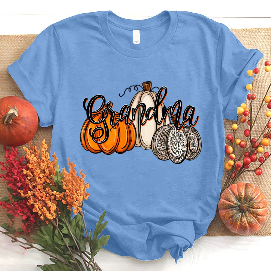 Grandma Pumpkins Leopard Autumn T-Shirt
