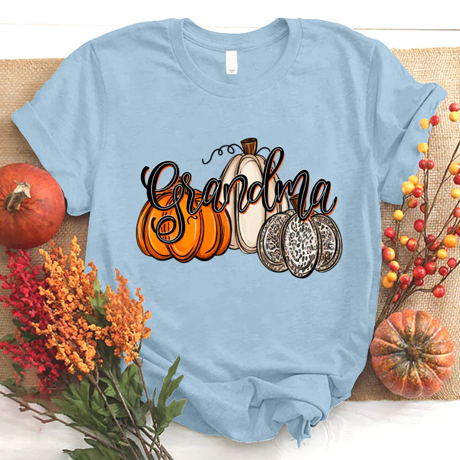 Grandma Pumpkins Leopard Autumn T-Shirt
