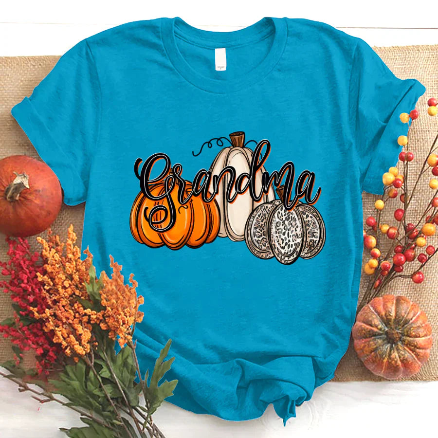 Grandma Pumpkins Leopard Autumn T-Shirt