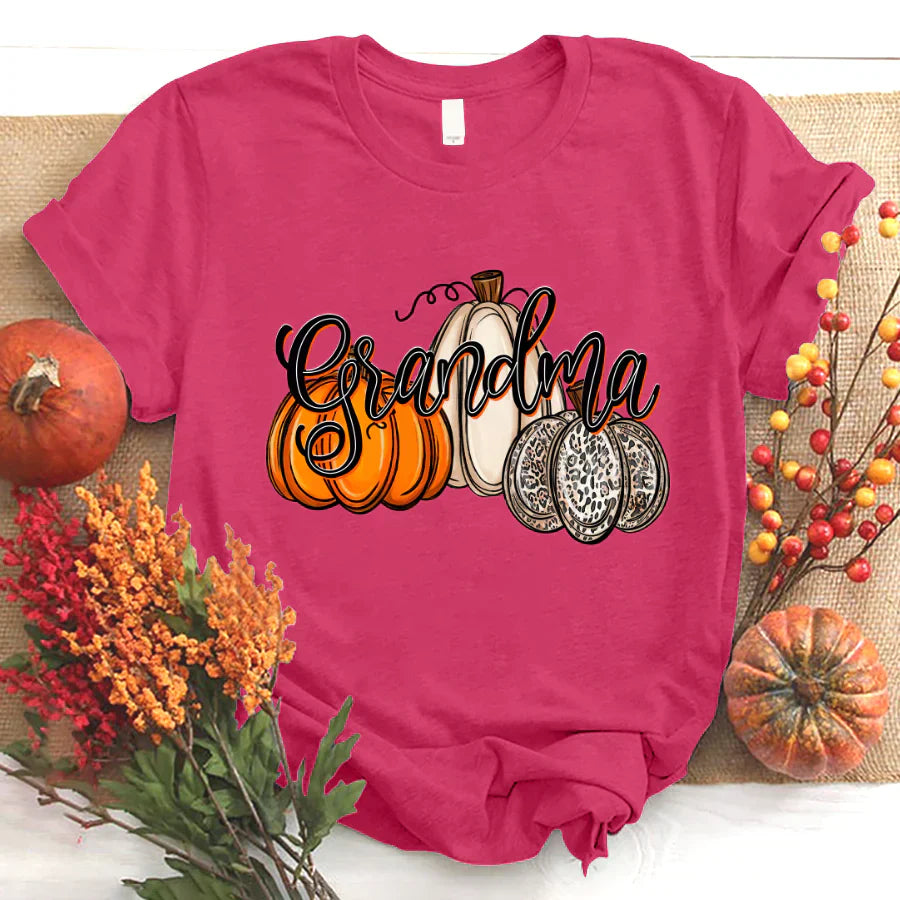 Grandma Pumpkins Leopard Autumn T-Shirt